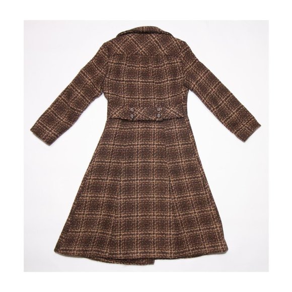 Vintage 1970s Brown Tweed Wool Blend Tench Coat - Picture 3 of 4